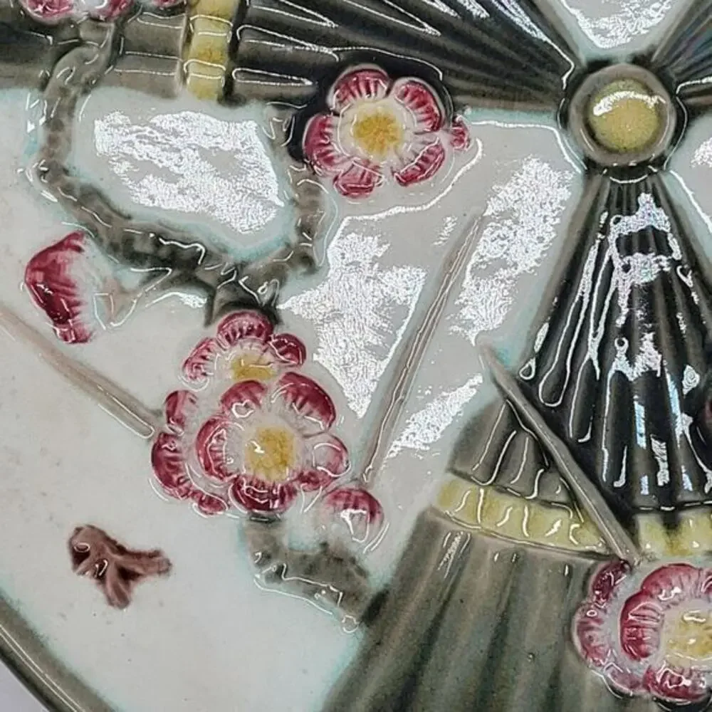 Antique‎ Wedgwood Majolica Prunus Fan Cherry Blossom 2 Dessert Plate 3-5